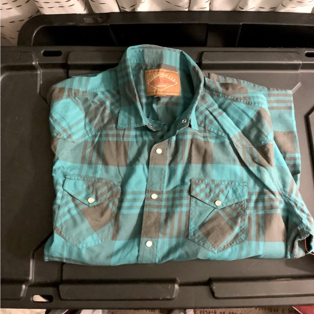 NWT Perun Green Red Camal long Sleeve Button down dress shirt